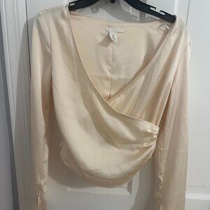 H&M Satin Wrap Blouse in Cream